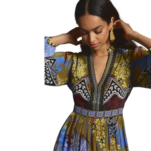 Anthropologie Bhanuni by Jyoti Patterned Beaded Midi Dress Size 2P - Picture 5 of 5